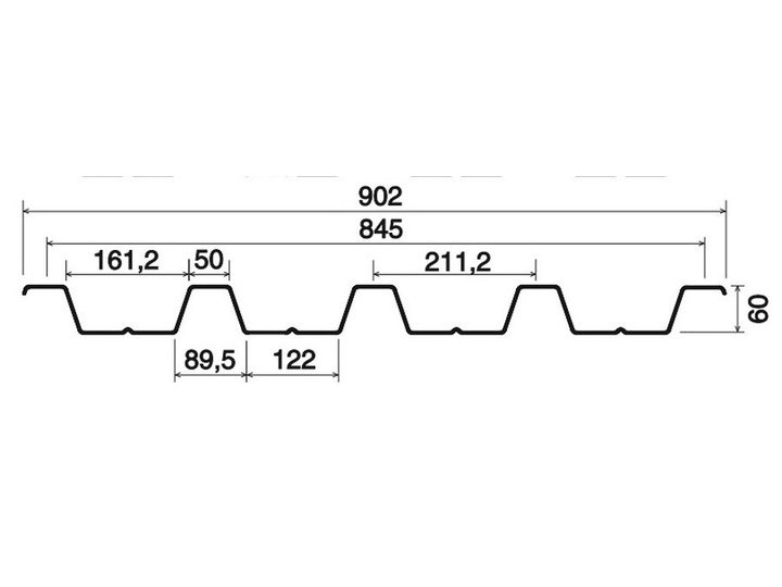 Профнастил оцинкованный 1 сорт Н-60 0,6 х 845 мм